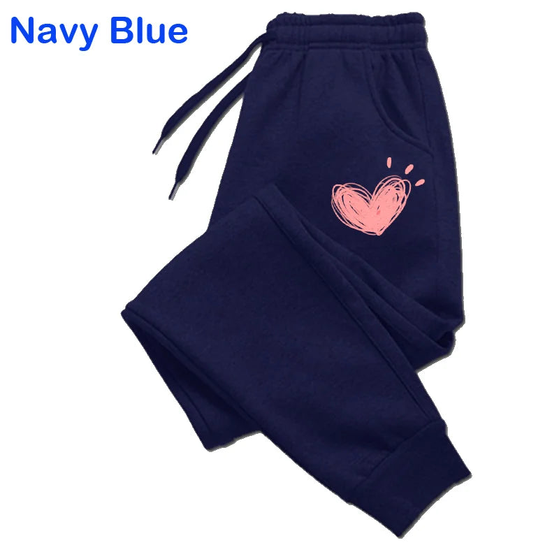 Women Cute Heart Printed Sweatpants Autumn Winter Cotton Long Pants Jogger Trousers Casual Sports Fitness Women Sweat Pants - Matrix-studios.com