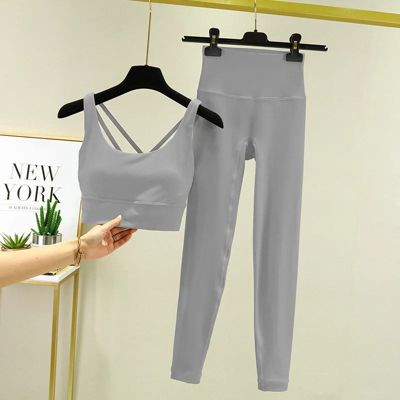 TRY TO BN Yoga Set 2 Piece Sport Bra High Waist Leggings Women's Tracksuit Fitness Tummy Control Squat Proof Workout Gym Clothes - Matrix-studios.com