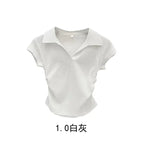 Cotton Summer Sexy Women's T Shirt Skinny Slim Basic Solid Crop Top Short Sleeve Polo TShirtCasual Top Tee for Women - Matrix-studios.com