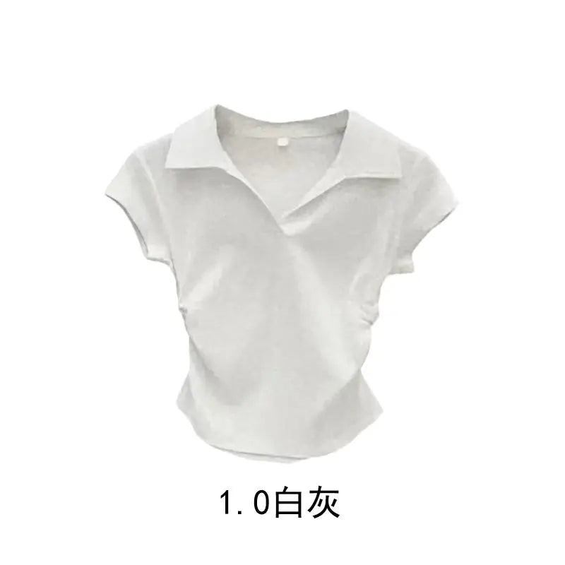 Cotton Summer Sexy Women's T Shirt Skinny Slim Basic Solid Crop Top Short Sleeve Polo TShirtCasual Top Tee for Women - Matrix-studios.com
