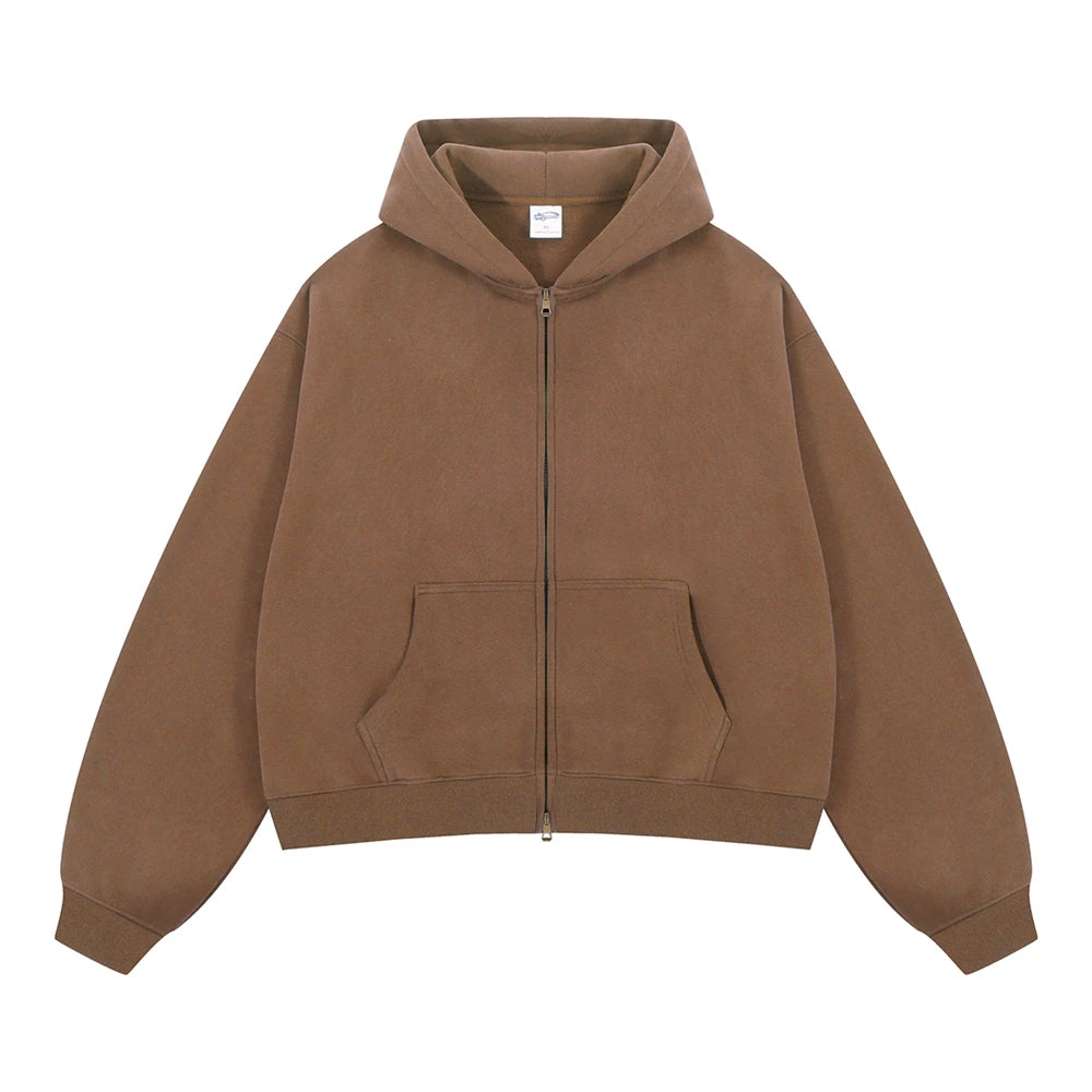 ZODF Trendy 2025 Winter Man Solid Fleece Boxy Hoodies Unisex 350gsm Double Head Zipper Hooded Sweatshirts Coat HY1122 - Matrix Studios