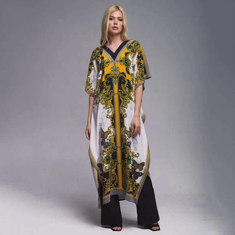 2026 Women Swimsuit Beach Cover Up dress Sleeve Kaftan Beach Tunic Long Pareos Bikinis Cover ups Summer Robe Plage Beachwear - Matrix Studios