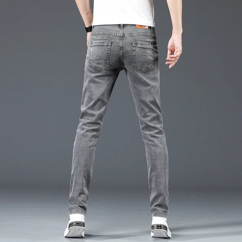 2024 New Men's Cotton Business Casual Skinny Jeans Trendy Fashionable Stretch Straight Slim Denim Trousers Male Blue Grey - Matrix Studios