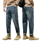 Men's Spring 2026 Loose Harem Pants Denim Retro Solid Comfortable Harajuku Straight Jeans Simple Fashion Versatile Cargo Trouser - Matrix Studios