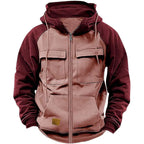 Men's Hooded Sweatshirt Zipper Patchwork Fleece Jacket Warm Sporty Autumn Winter with Multiple Pockets Fashionable Hood - Matrix Studios