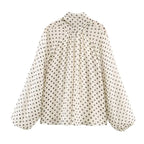 Women Polka Dot Print Blouse Casual High Collar Long Sleeve Lady Top Simple Women's Blouse Female Shirts & Blouses - Matrix-studios.com