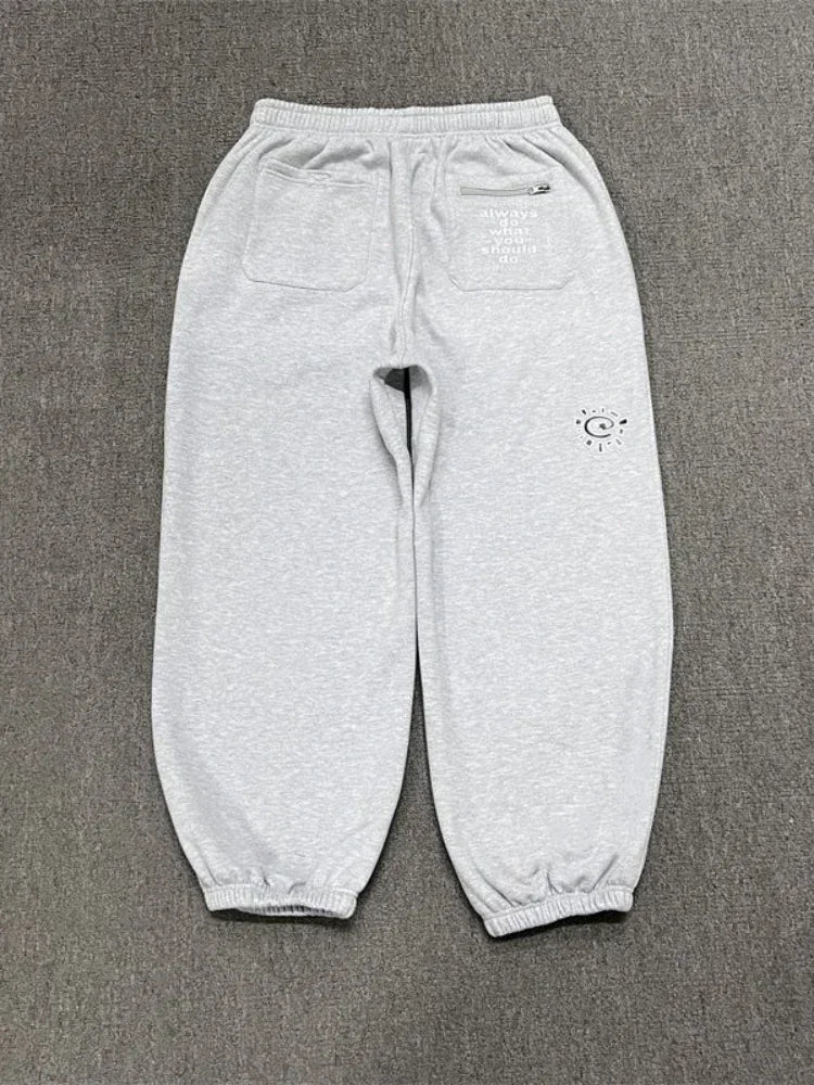 HOUZHOU Vintage Graphic Fleece Sweatpants Women Casual Classic Gray Black Wide Leg Warm Trouser Thick Jogger Hip Hop Winter 2024 - Matrix-studios.com