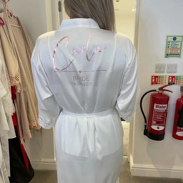 Customized Summer Lace Sleepwear Bride&Bridemaid Wedding Robe Personalized Gown Champagne Kimono Silk Bathrobe Satin Night Dress - Matrix-studios.com