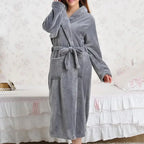 Coral Fleece Long Robe Kimono Gown Winter Warm Flannel Nightdress Bathrobe Casual Sleepwear Intimate Lingerie Thicken Homewear - Matrix-studios.com