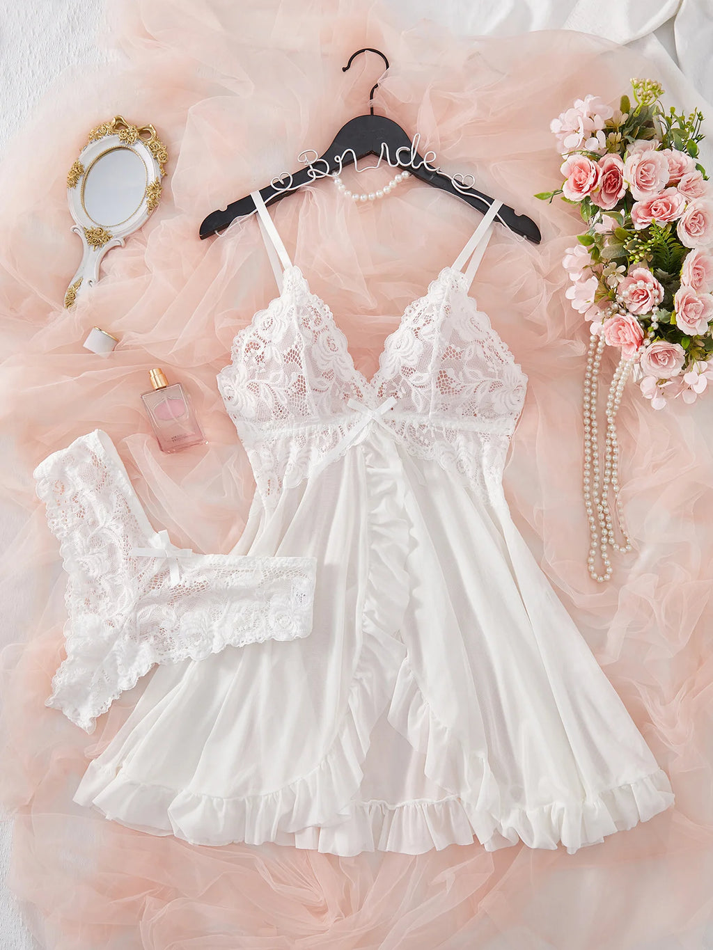 Sexy Lingerie Set Women Erotic Bra Nightdress Sexy Lace Sleepwear Solid Slim Soft Dresses V Neck Full Slip Sleepwear & Dresses - Matrix-studios.com