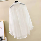 Summer Sunscreen Shirt Elegant Perspective Thin Chiffon Blouse Korean Harajuku See Through Loose Top Casual Women's Cardigan - Matrix-studios.com