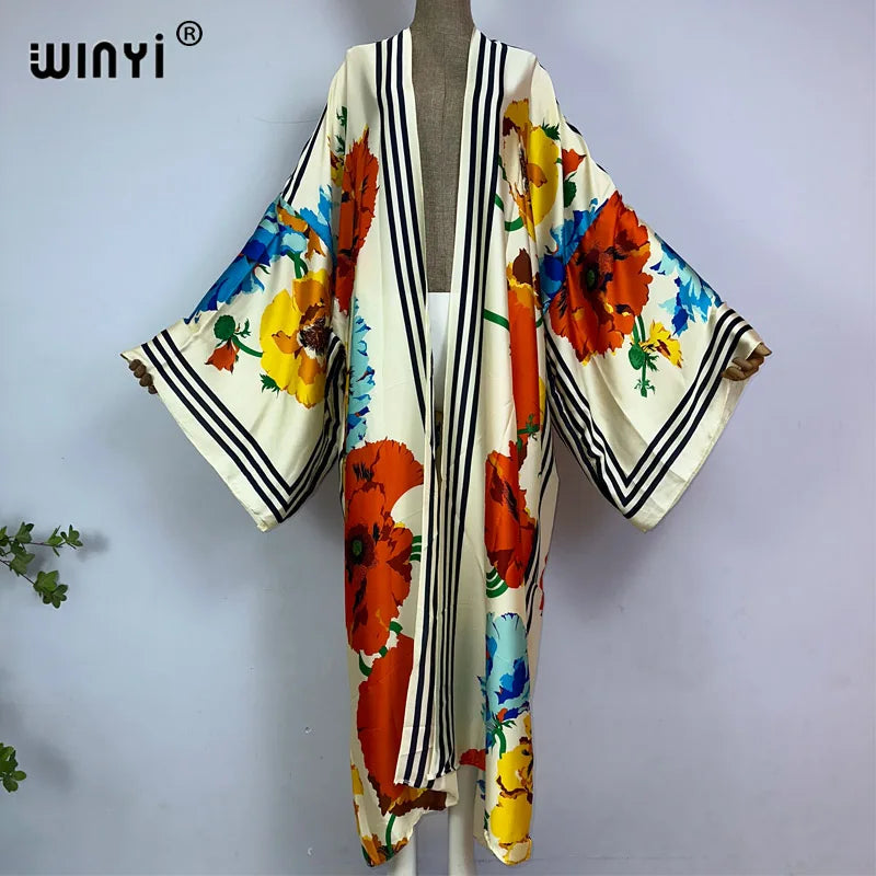 WINYI Kimono Summer New Print Boho Kaftans for Woman Cover-up Elegant Cardigan Sexy Holiday Maxi Beach Wear Swimsuit Party Dress - Matrix Studios