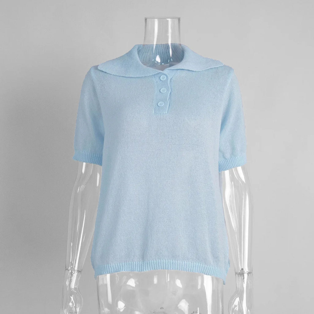 Tornova Knitted Short Sleeve T shirt Women's Polo Fashion Hollow Thin Sweater Top 2025 Summer New Casual Female Solid Knitwear - Matrix-studios.com