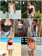 VITALINOVO Women Square Neck Lace Trim Bodysuit High Cut Thong Spaghetti Strap Cami Bodysuit Double Layer Going Out Tank Tops - Matrix-studios.com
