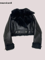 Mauroicardi Autumn Winter Short Thickened Black Warm Soft Faux Sheepskin Coat Women Loose Casual Chic Fluffy  Jacket 2025 - Matrix Studios