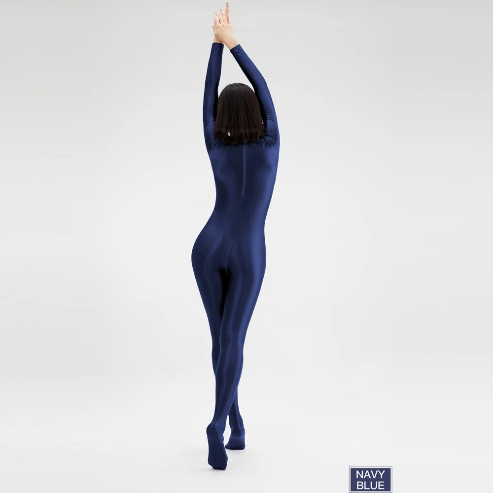 2023 AMORESY Women's Catsuit Playsuits Wetlook Shiny Glossy Tights Zipper Leotards Fullbody Overall Zentai Jumpsuits - Matrix Studios