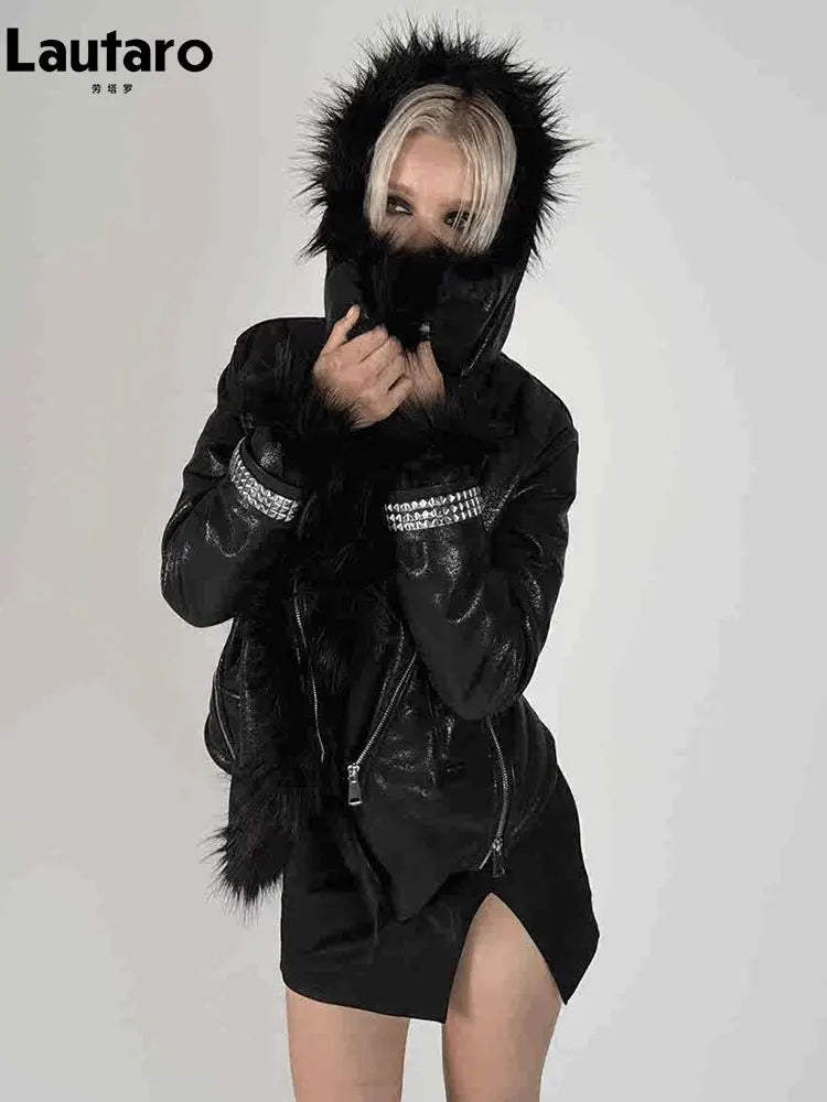 Lautaro Autumn Winter Short Black Thick Warm Soft Shaggy Faux Sheepskin Coat Women Luxury Designer Clothes Fluffy Jacket 2026 - Matrix Studios