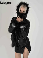 Lautaro Autumn Winter Short Black Thick Warm Soft Shaggy Faux Sheepskin Coat Women Luxury Designer Clothes Fluffy Jacket 2026 - Matrix Studios