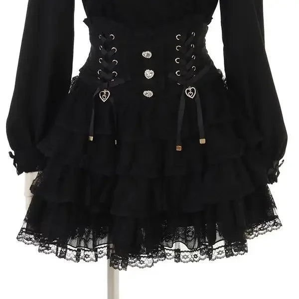 Japanese Lolita Lace Layered Skirt Women Anime High Waist Maid Style Sweet Ruffle Cake Skirt Kawaii Harajuku A-Line Mini Skirt - Matrix-studios.com