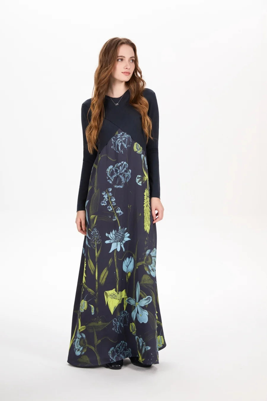 AS AW25 elegance slip satin dress + knitting cross top +mockneck woman clothing set adjustable maxi floor length - Matrix-studios.com