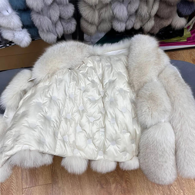 2024 Fox Fur New Coat Winter Jacket Women Natural Real Fur Genuine Leather Luxury Outwear Locomotive Thick Warm Female Down Coat - Matrix Studios