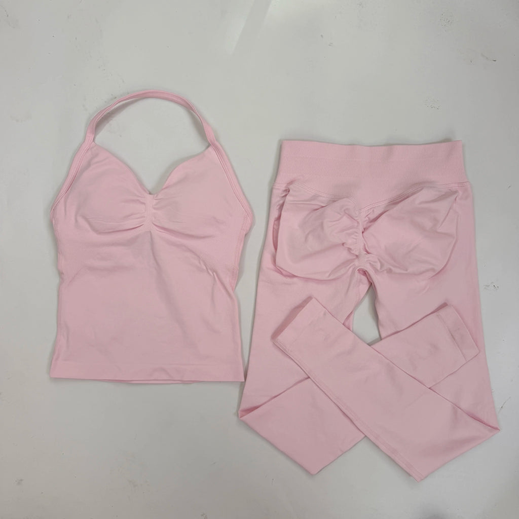 2 Pieces Set Yoga Leggings Set Women Backless Tank Tops High Waist Scrunch Gym Suit Fitness Clothes Outfit Yoga Set - Matrix-studios.com