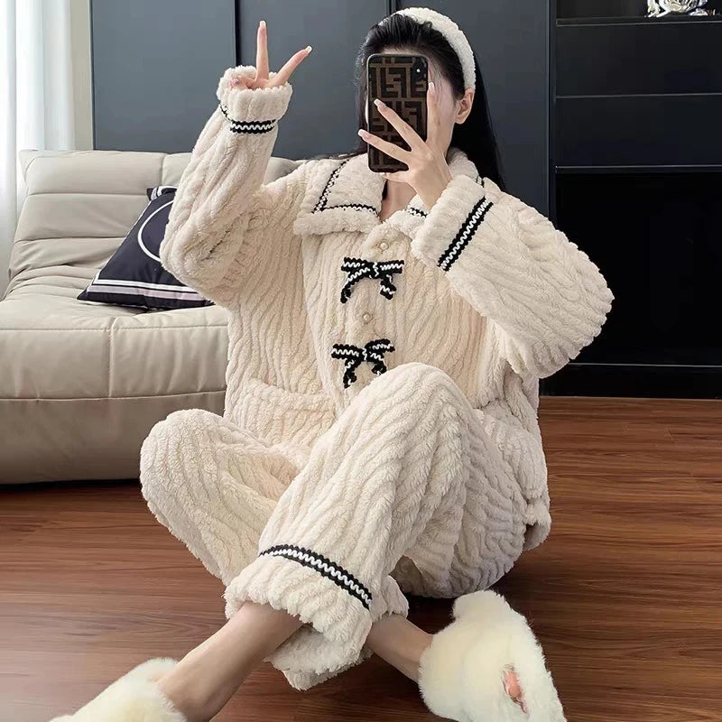 2Pcs/set women's pajamas autumn and winter students home wear padded and thickened warm princess clothes women's clothing - Matrix-studios.com