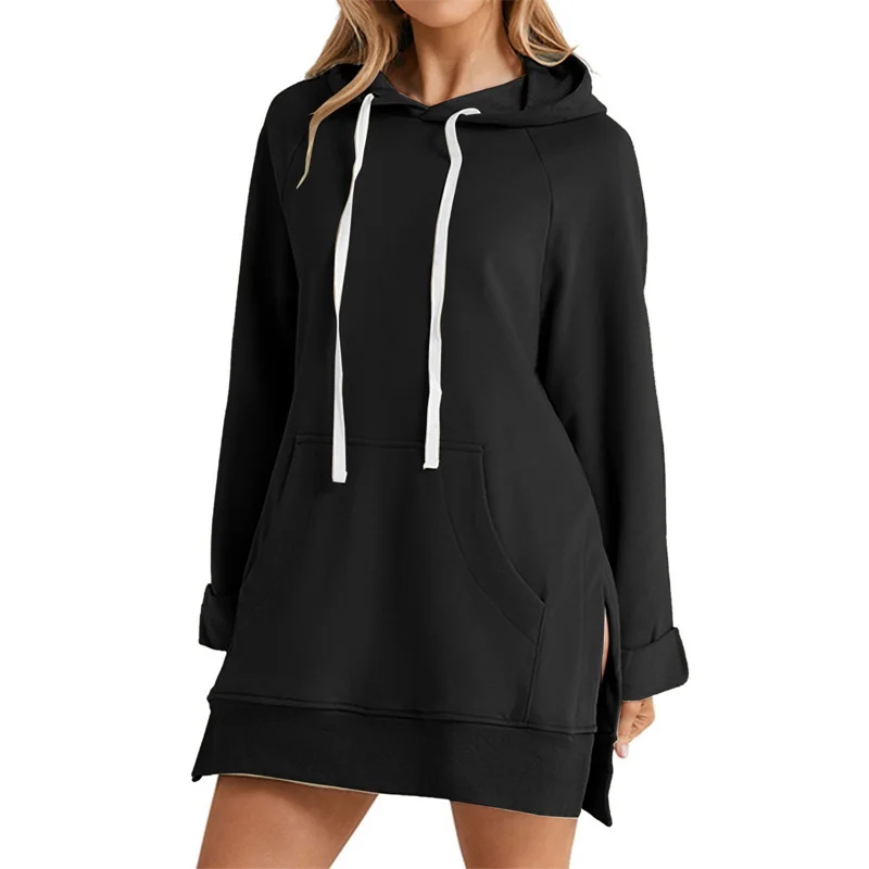 Women Hoodie Dress Slit Hem Drawstring Loose with Big Pocket Hooded Pullover Mid Length Top Commuting Dating Sport HoodieCYXX385 - Matrix Studios