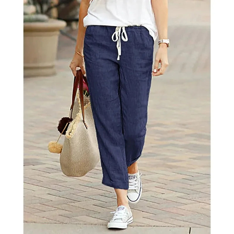 Autumn Cotton Women's Pants Y2K Black Drawstring Elastic Waist Casual Pants Female Loose Fashion Elegant Ladies Bottom - Matrix-studios.com