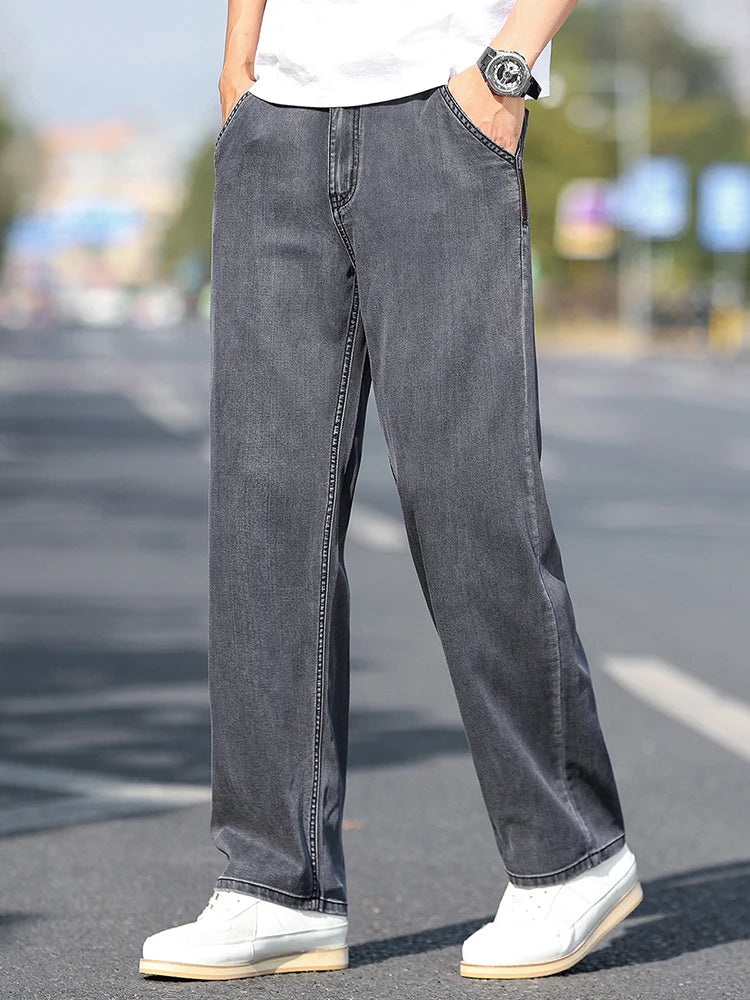 Loose Wide-leg Men's Thin Jeans Lyocell Soft Drape Fabric Comfort Trousers Spring Summer Fashion Brand Washing Denim Pants - Matrix Studios