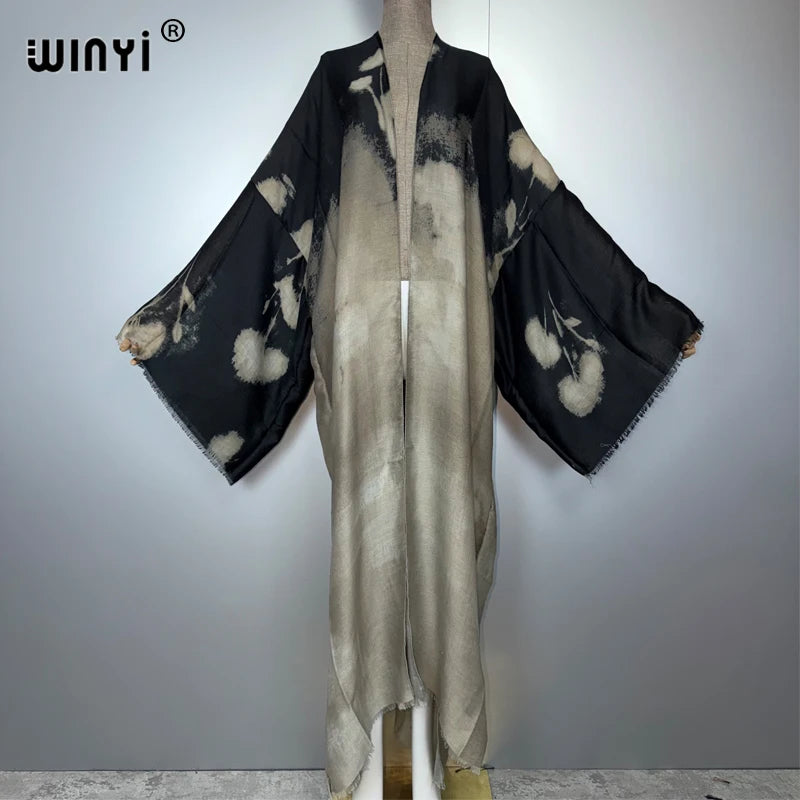 WINYI Africa Kimono Maxi Dress Beach Cover Up Cardigan Boho Casual Coats Print Kaftan Beach Outfits Kaftan Dresses Muslim Womens - Matrix Studios