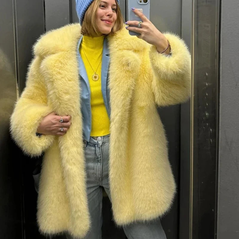 New Thick Cotton Winter Fur Coat Women Suit Collar White Medium Long Luxury Fox Fur Overcoat  High Quality Fury Plush Jacket - Matrix Studios