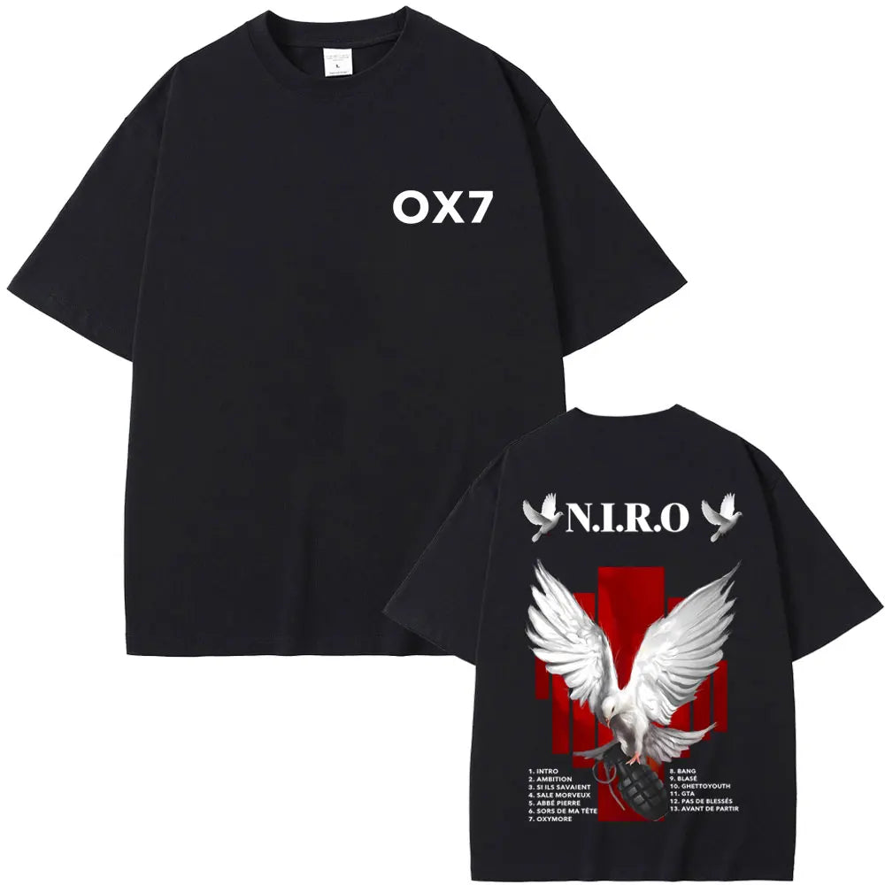 Rapper Niro OX7 Album Graphic T-shirt Men Women Hip Hop Fashion Pop Music T-shirts Male Casual Cotton Vintage T Shirt Streetwear