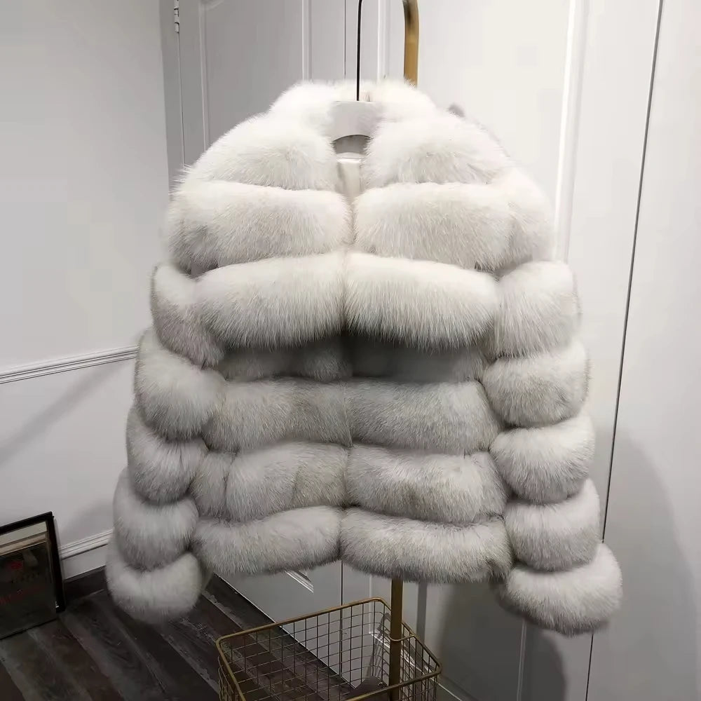 QUEENTINA Winter New Women's Real Fox Fur Coat With Collar Especially Overcoat Leather Female Natural Plus Size 2023 Luxury - Matrix Studios