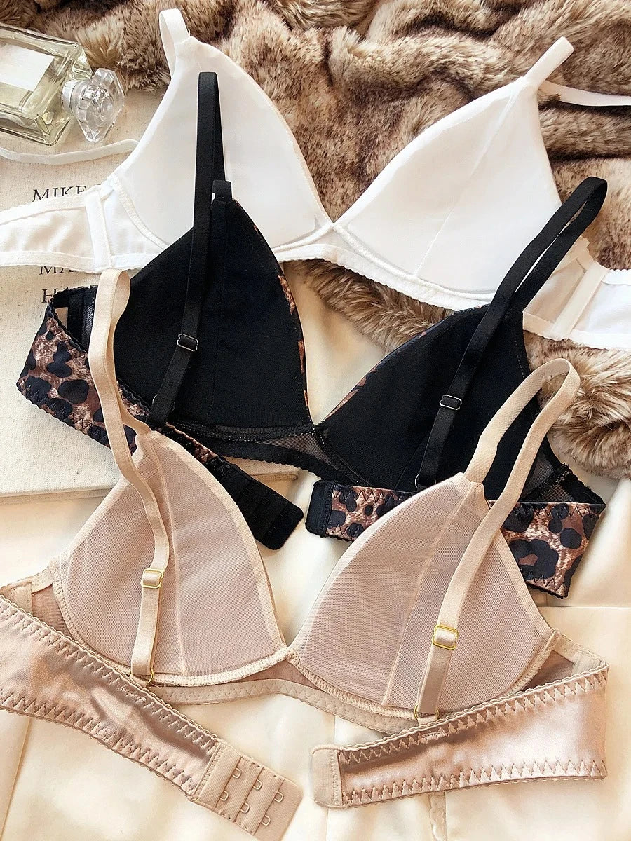 Summer Women Underwear Set Sexy Silken Triangle Cup Wireless Bras French Bralette Seamless Intimates Bra and Thong Lingerie Set - Matrix-studios.com