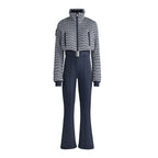 Elegant Print Thicken Ski Jumpsuit Women Chic Full Sleeve Stand Collar Zipper Belt Long Romper Fashion Warm High Waist Rompers - Matrix Studios