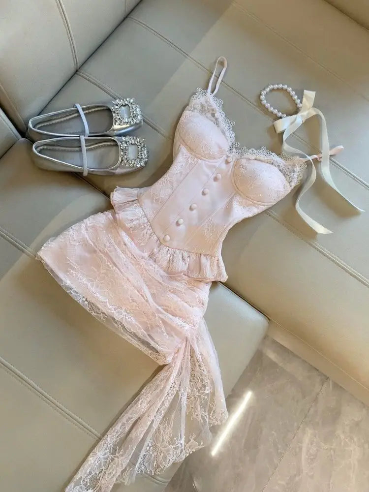 Japanese Pink Sweet Kawaii Lolita Elegant 2 Piece Sets Women Preppy Style Design Mini Skirt Suit Female Princess Chic Outfits - Matrix-studios.com