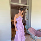 Chic pleated halter neck long vacation dress high quality purple strapless Lotus Edge Maxi Dress 2026 New Lady Vacation Gowns - Matrix-studios.com
