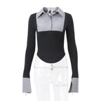 2025 Autumn Striped Polo Collar Contrast Crop Top Slim Fit Bodycon Knit Tops - Spicy Girl Outfits for Club/Streetwear/Daily Wear - Matrix-studios.com