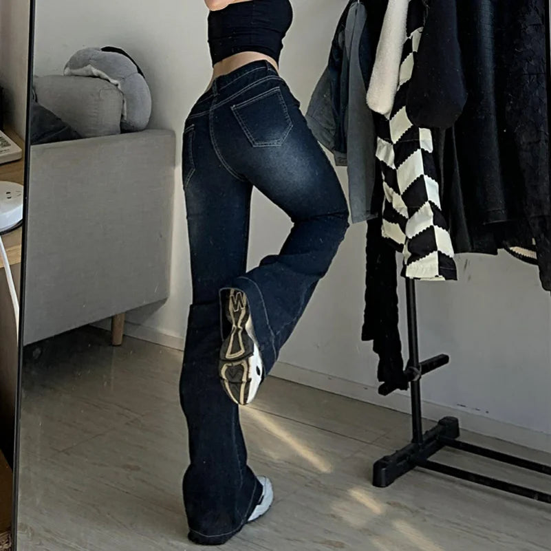 New Flare Jeans Women's Low Waist Trousers Vintage Aesthetic Denim Pants Streetwear Mom Casual Korean Fashion Y2k  Jeans - Matrix-studios.com