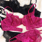Sexy Underwear Set for Women Ultra-thin Bra Set French Lace Breathable Bralette Female Silk Comfort Bras and Thong Lingerie - Matrix-studios.com