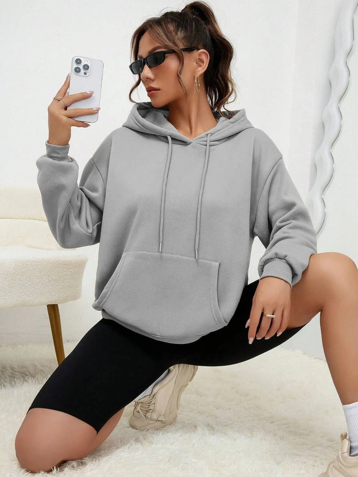 Solid Color Hoody For Female Autumn Fashionable Clothing Casual Fleece Pocket Hoodies Multicolor Unisex Women Streetwear - Matrix Studios