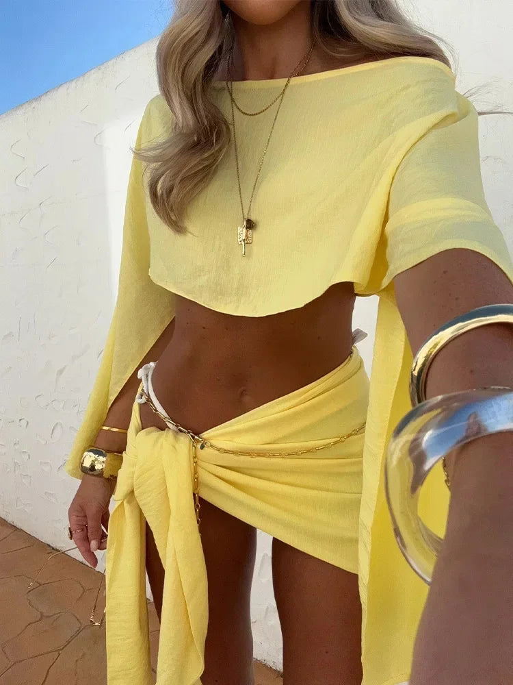 Circyy Sexy Cover Ups Bikinis Set for Women Split Swimsuit Solid High Waist Beach Vacation Bikini Summer Swimwear Bikinis Set - Matrix Studios