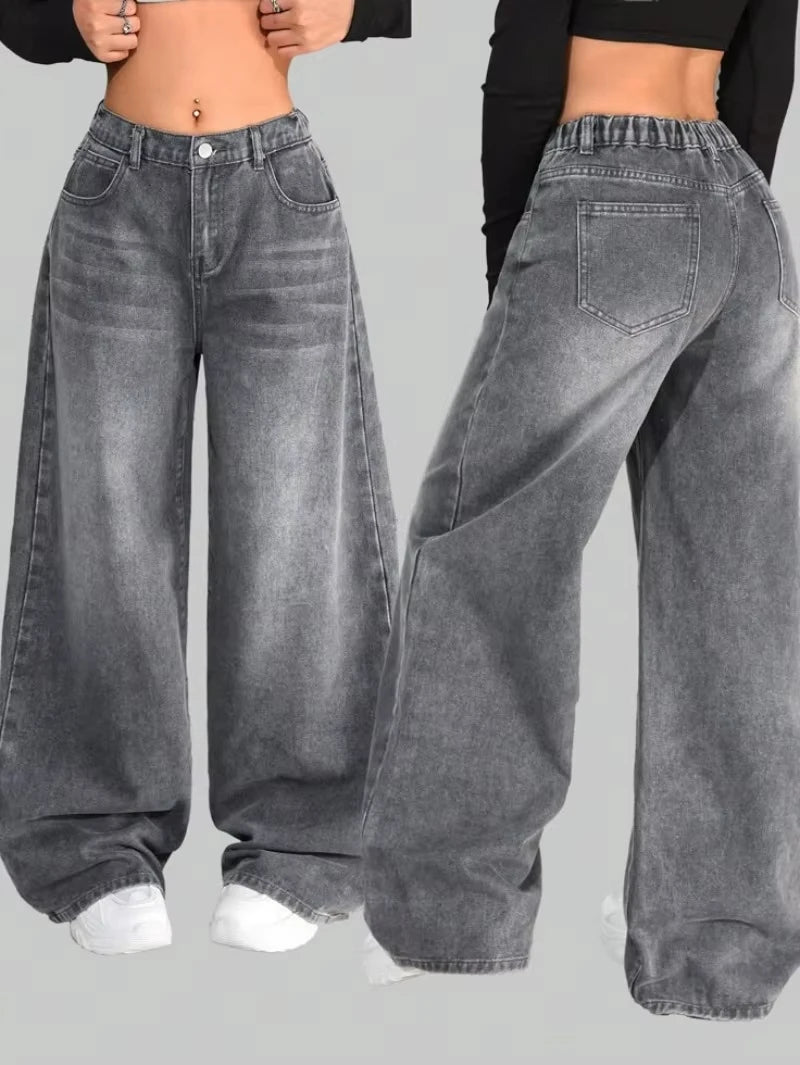 American New Fashion Oversized Pattern Printed Washed Jeans Men Y2K Gothic Rock Popular Casual Joker High Waist Wide Leg Pants - Matrix Studios