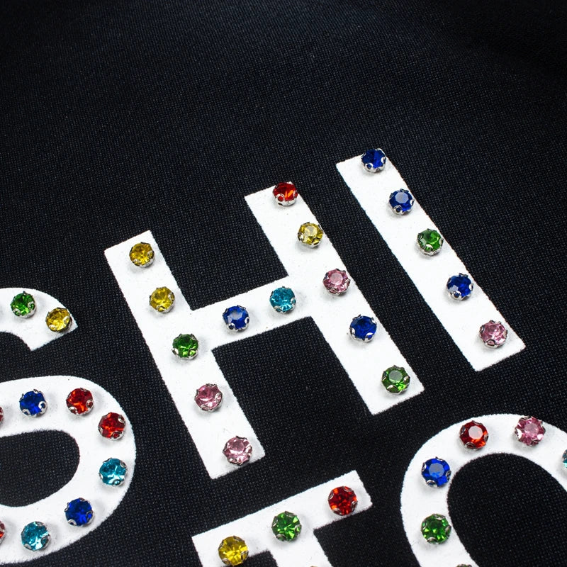 2XL High Street Retro Satoshi Hoodies Leather Embroidered Color Diamond Letter Print Fleece Hood Sweatshirts Men Women Outfit - Matrix-studios.com