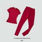 Quick-Drying Gym Leggings Set Sport Suit Short Sleeve Breathable Stretchy Slim Fitness Active Top Tight Gym Set - Matrix-studios.com