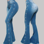 Jeans High Waist Strecth Denim Flare Pants Women Vintage Trousers Buttons Denims Streetwear 2024 Autumn Female Floor Length - Matrix-studios.com