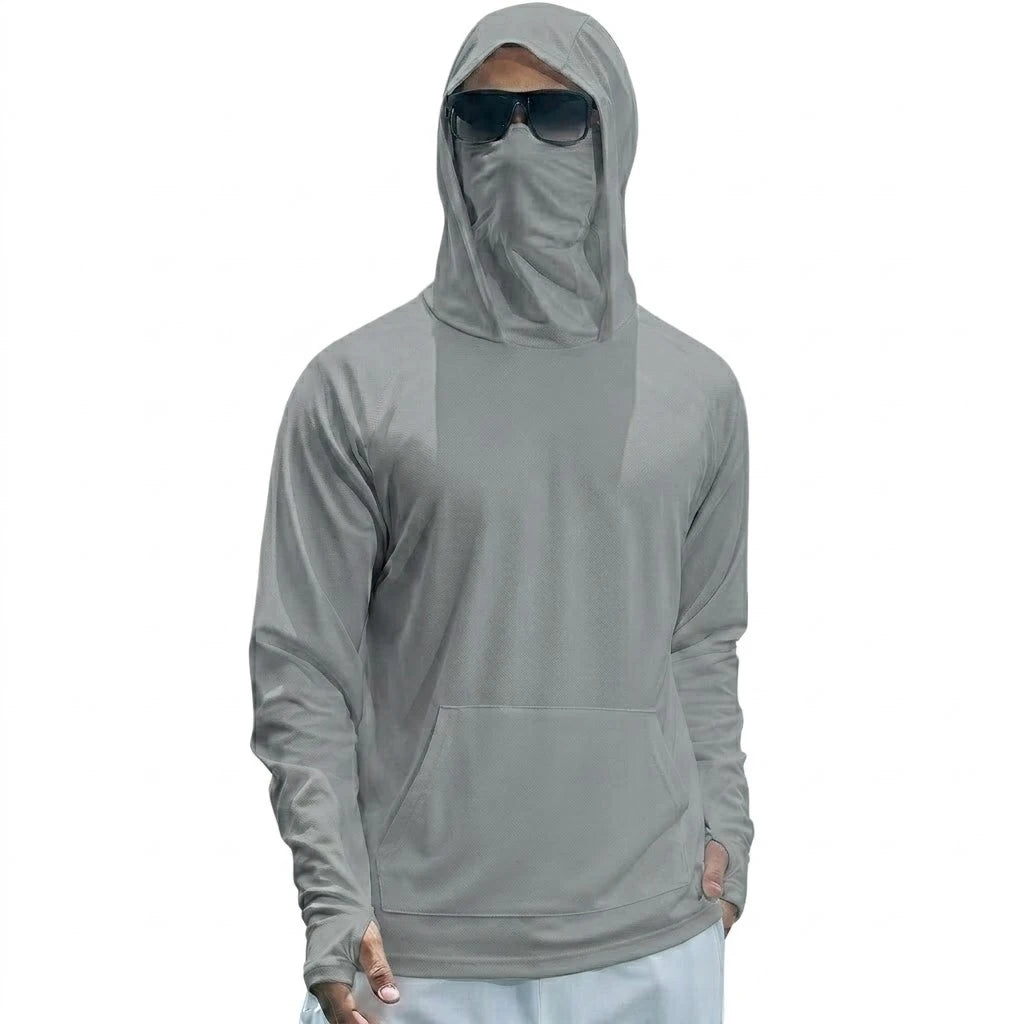 Mens UPF50+ Performance T-Shirt Long Sleeve Summer Hoodie Casual Sun Running Quick Dry Shirts Sunscreen Fishing Ice Silk Tops - Matrix Studios