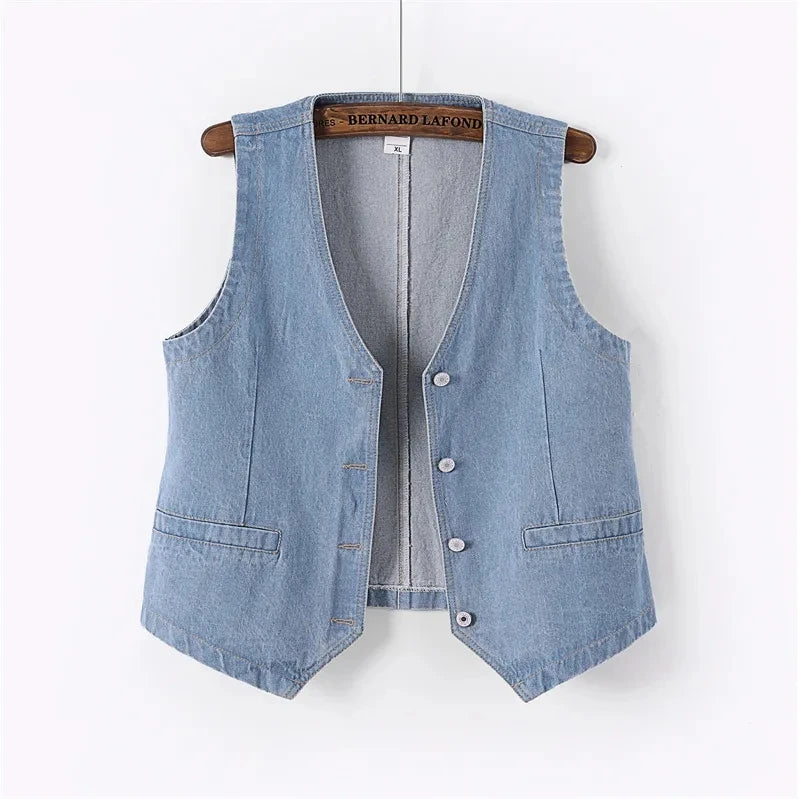 Women Vintage Denim Waistcoat Jacket 2026 Spring New Female Short Slim Sleeveless Coat Vest 6XL Single Breasted Solid Casual Top - Matrix Studios