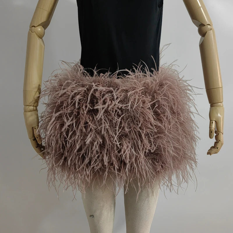 Real feather mini skirt, elastic waist sexy clothing, club, party dance party carnival short skirt can be customized in size - Matrix Studios